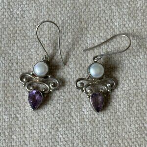 Amethyst and Pearl Sterling Silver Earrings